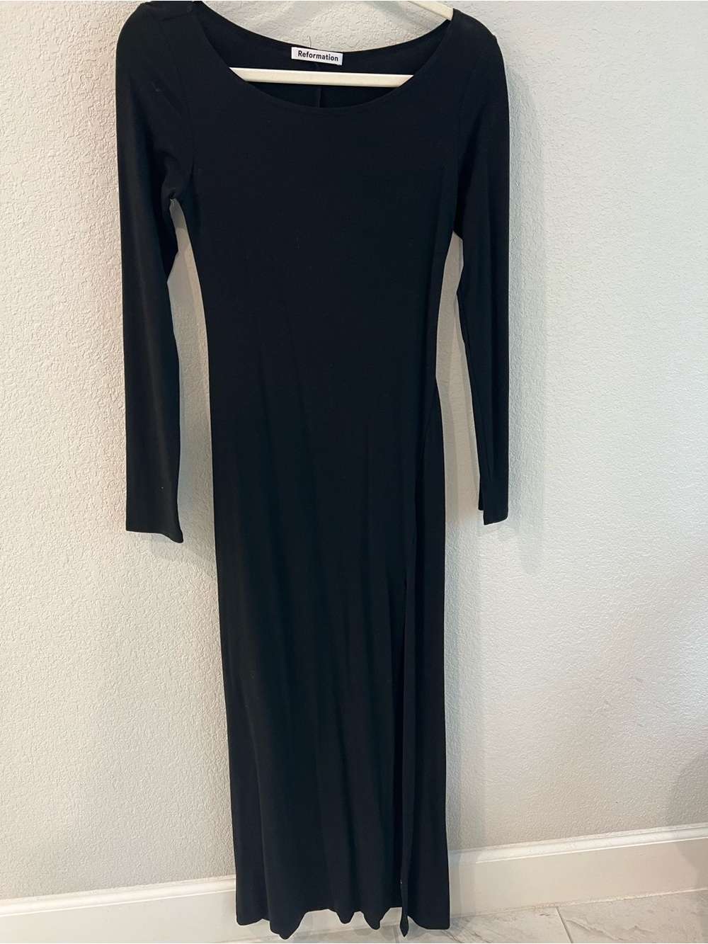 Reformation Black Long Sleeve Maxi Dress with Scoop Neck